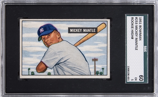 1951 Bowman #253 Mickey Mantle Rookie Card – SGC 60 EX 5
